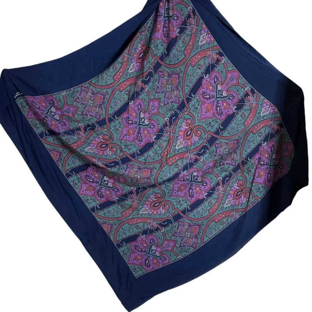 Vintage Silk Womens 100% Silk Scarf JENAST Paris Floral Paisley‎ Statement Wrap